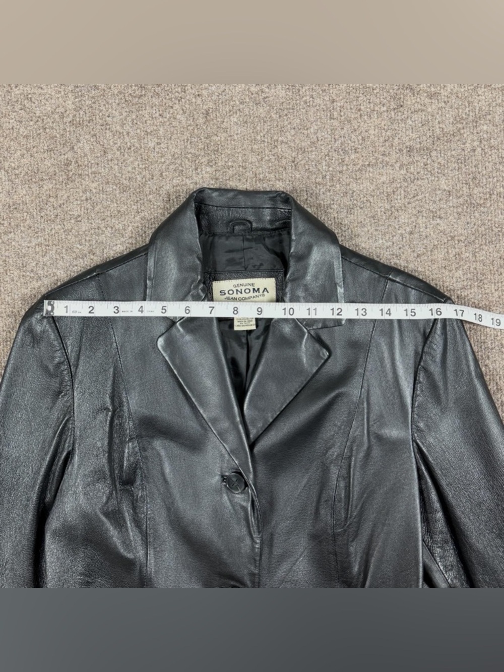 Vintage Sonoma Black Genuine Leather Button Front Blazer Jacket Womens M 90s Y2K - Picture 8 of 10